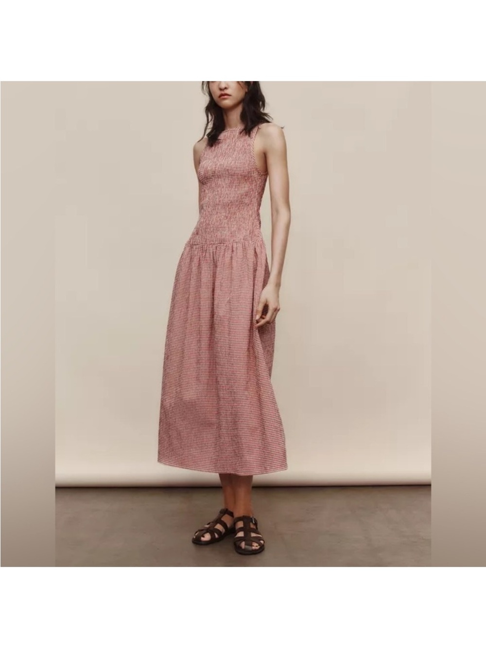 Zara Pink Smocked Midi Dress